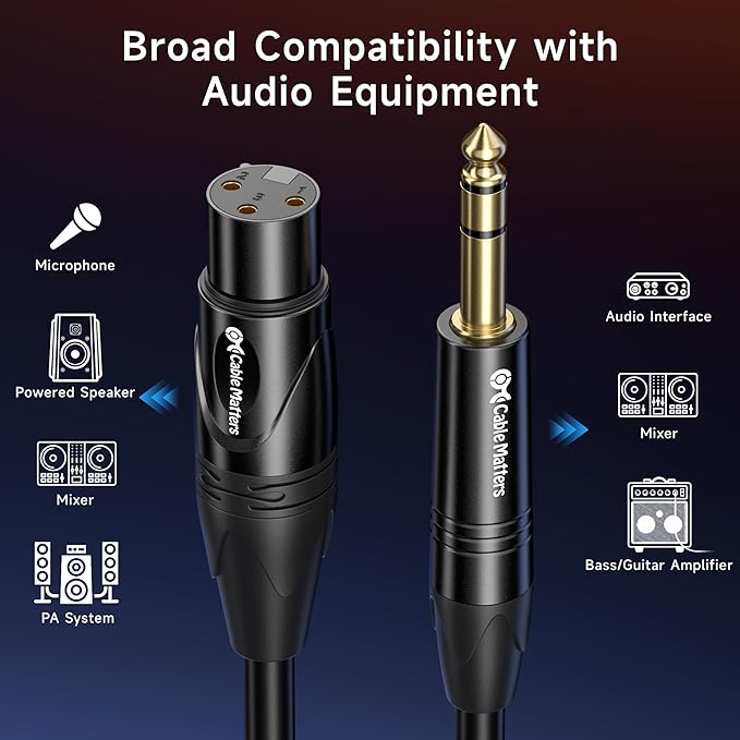 Cable Matters 6.35mm (1/4 Inch) TRS to XLR Cable - 25ft, Male to Female, XLR to 1/4 Cable