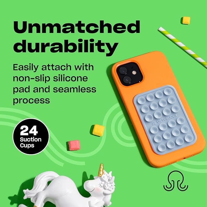 OCTOBUDDY Classic - Silicone Suction Phone Case Adhesive Mount - Hands-Free, Strong Grip Holder for Selfies & Videos - iPhone & Android Compatible - 2.25″ x 3.25″, Baby Blue