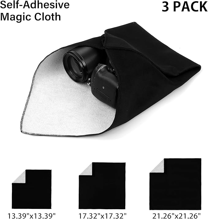 3pcs Pack Camera wrap, Protective Wrap, Magic Self-Adhesive Cloth, Anti-scratch Lens Camera Wrap, Folding, Washable, Lens pouches, Soft cloth with a sticky for camera Black