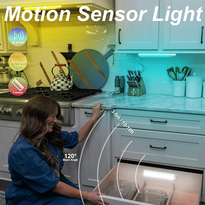 LEPOTEC RGB Under Cabinet Lighting,Motion Sensor Light Indoor with Adjustable 8 Colors and Brightness,LED RGB Lights Magnetic for Motion Sensor Light Bar with Usb Charging,Colors Home Ambient Lighting