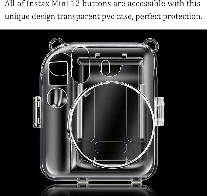Fintie Protective Clear Case for Fujifilm Instax Mini 12 Instant Camera - Crystal Hard Shell Cover with Upgraded Film Pocket for Storing Photos & Removable Shoulder Strap