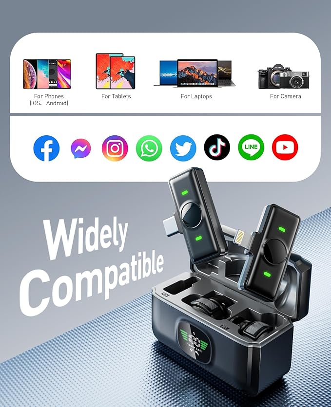 Wireless Lavalier Microphone for iPhone: Mini Microphones for Android Equipment - Noise Reduction Lapel Mic for Professional Recording - 80h Battery Life - 48KHz Studio Sound