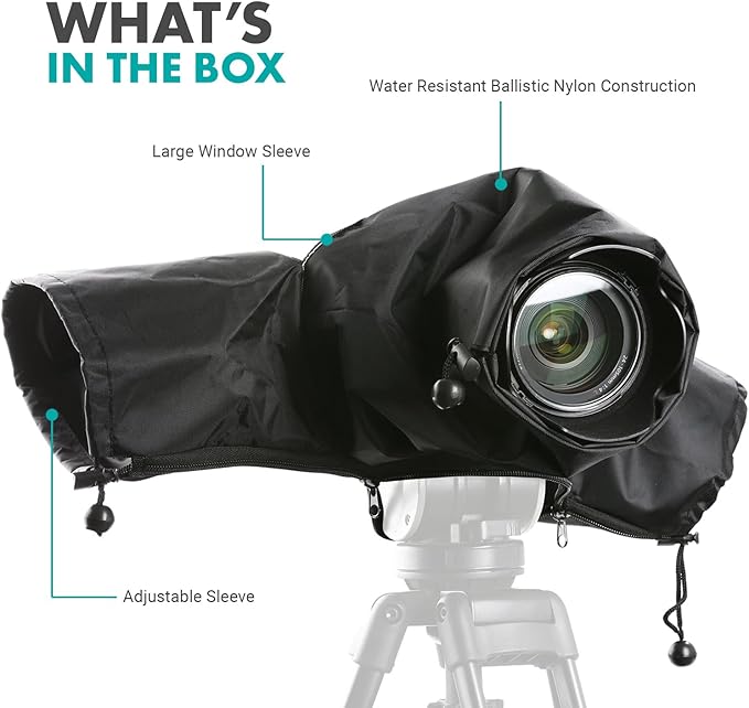 Movo CRC01 Waterproof Nylon Camera Rain Cover with Enclosed Hand Sleeves Compatible with Canon EOS, Nikon, Sony, Olympus, Pentax and Panasonic DSLR Cameras
