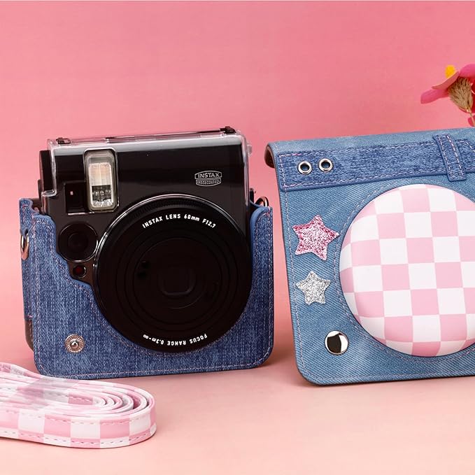 Frankmate Protective Case Compatible with Fujifilm Instax Mini 99 Camera, Sweetheart Denim Camera Bag with Pocket and Adjustable Shoulder Strap