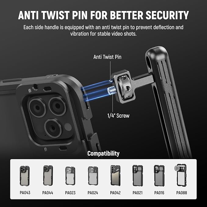 Neewer 2 Pack Rotatable Side Handle/Top Handle Only for iPhone 16 15 Pro Max Samsung S24 S23 Phone Cages, 1/4" Screw & Anti Twist Pin for Phone Stabilizer Video Rig Video Recording Filming, PA027
