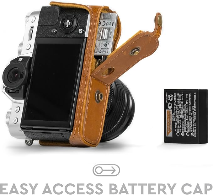 MegaGear MG983 Fujifilm X-T30, X-T20, X-T10 (16-50mm/ 18-55mm Lenses) Ever Ready Leather Camera Case and Strap, with Battery Access - Light Brown