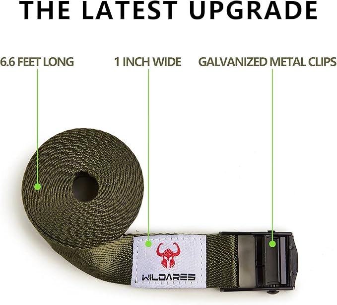 WILDARES 1" x 6.6' Trail Cam Strap,1800 lbs Heavy-Duty Trail Camera Straps, Game Cam Mounting,Tree Belts,Durable Nylon Fiber,Long-Lasting Alloy Buckle (Army Green 10Pcs)