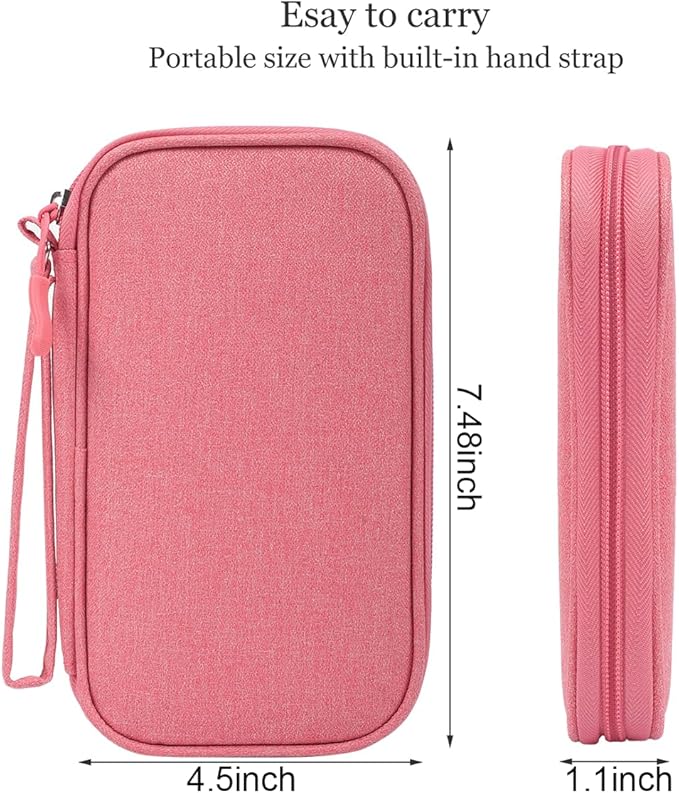 Electronic Organizer Travel Cable Accessories Bag, Electronic Organizer Case, Electronic Accessories Organizer Pouch Bag for Cable, Cord, Charger, Phone, Power Bank, Earphone (Pink)