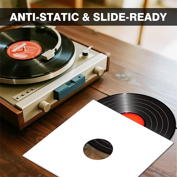 20PCS 12 Inch Vinyl Record Jackets, Thick White Cardboard Sleeves with Center Hole, Blank LP Album Covers for 33 RPM Storage & Organization, 350gsm LP Jackets for Record Storage