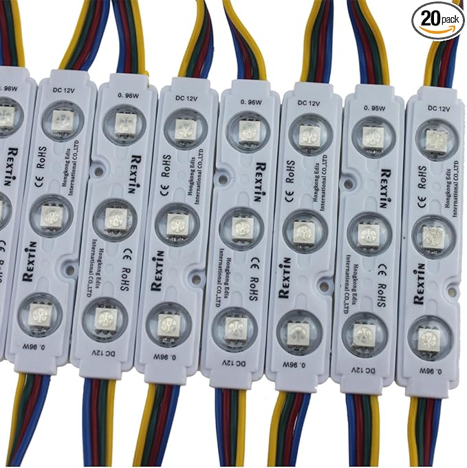 REXTiN 200pcs 12V 5050 SMD 3 LED Module RGB Color Changing Lights Lamp for Home Garden Xmas Wedding Party Decoration Letter Design (RGB Injection)