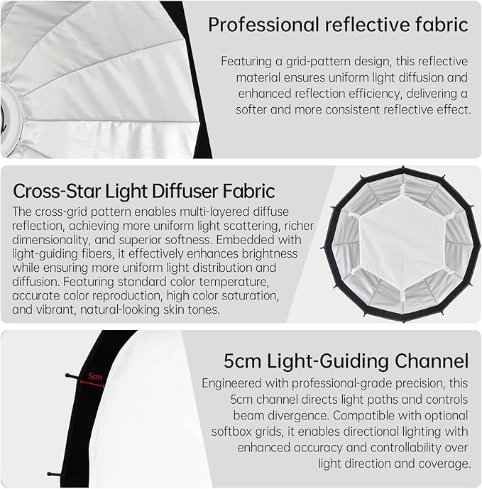 JINBEI 25.6"/65cm Deep Beauty Dish Softbox Quick Release Softbox with Diffusers/Honeycomb Grid/Bag Compatible with JINBEI EF80/EF80Bi and Other Bowens Mount Lights for Photography, Live Streaming