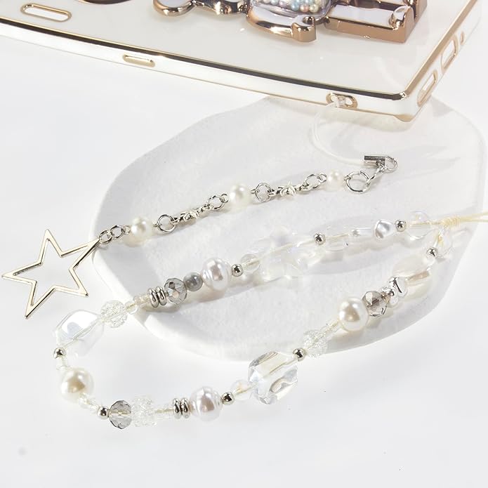 Beaded Camera Wrist Strap, Cute Phone Charms Strap, Pearl Bracelet Wrist Strap, Phone Keychain Decoration for Wallet