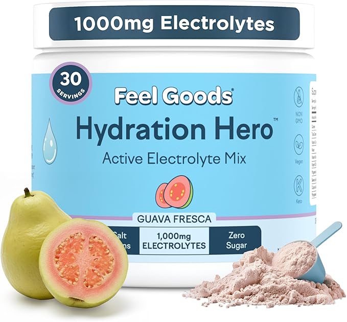 Feel Goods Hydration Hero, Sugar-Free Electrolyte Powder for Daily Hydration - Electrolytes Drink Mix with Magnesium, Potassium & Vitamins for Fasting & Energy - Keto, Vegan & Organic Flavors