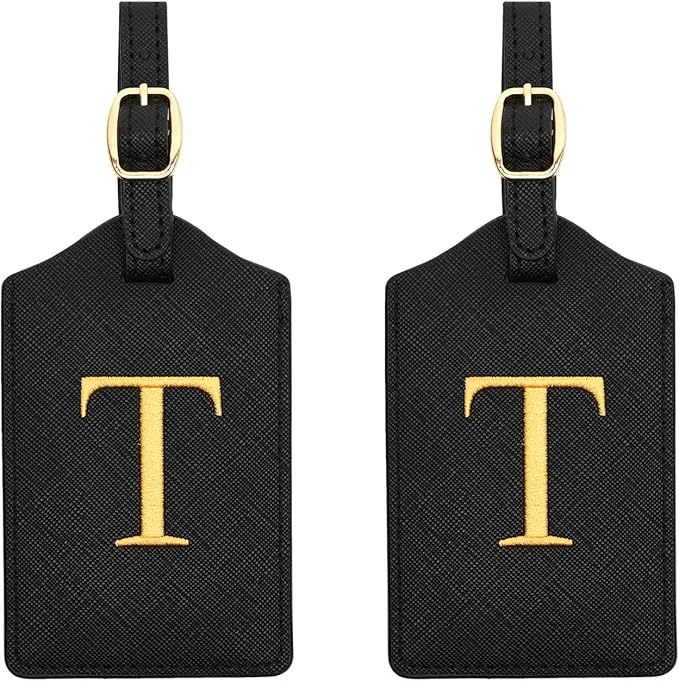 2 Pcs Initial Monogrammed PU Leather Luggage Tags - Embroidered, Perfect for Suitcases & Bags