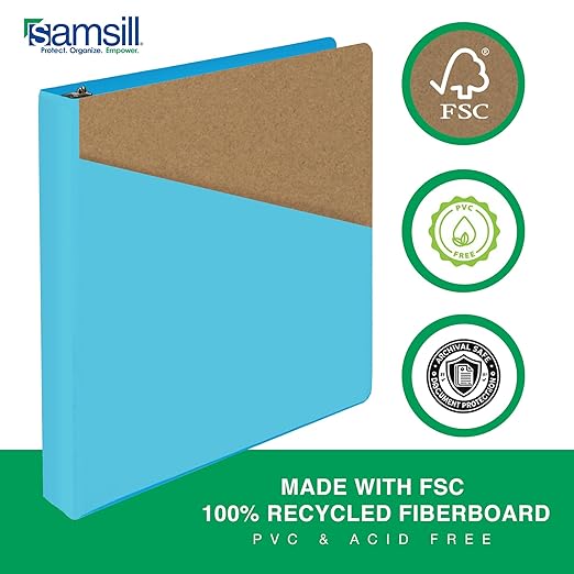 Samsill Durable 1 Inch Binder, Made in The USA, D Ring Binder, Customizable Clear View Cover, Sky Blue, Holds 225 Pages