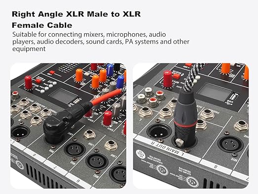 2-Pack Right Angle XLR Cable,1.6FT,Adjustable-Angle Male to Straight Female Microphone Cable Cord, 90 Degree Adapter for Sound Devices Mixer Recorder