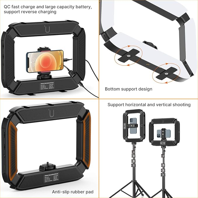 ULANZI Smartphone Video Rig with Light, Cell Phone Handheld Stabilizer with Ring Light, T270 Light Stand 8.8ft/270cm Adjustable Photography Light Tripod Stand for Photo Video Shooting