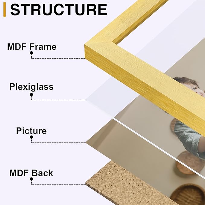 decorUhome Triple 5x7 Picture Frame Vertical, Engineered Wood Trifold Photo Frame with Plexiglass for Tabletop Display, 5x7, Gold