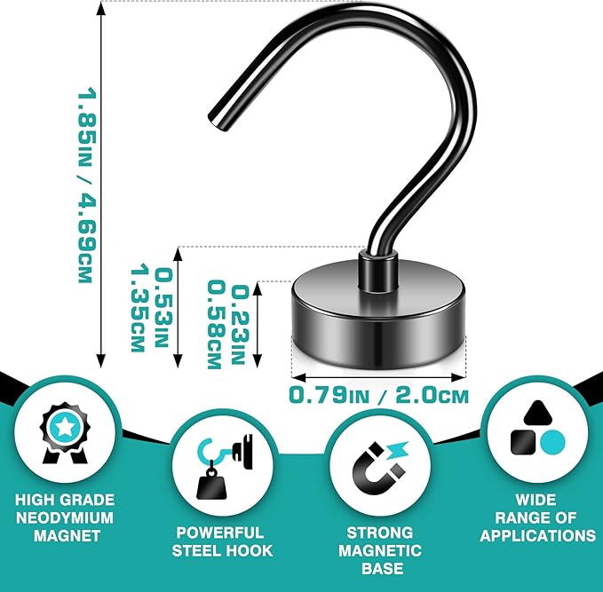 Grtard 10 Pack Large Magnetic Hooks, 35lbs Strong Magnet Hooks Heavy Duty, Magnets with Hooks, Black Magnetic Hooks for Cruise Cabins, Hanging Decorations, Home, Classroom, Kitchen, Workplace