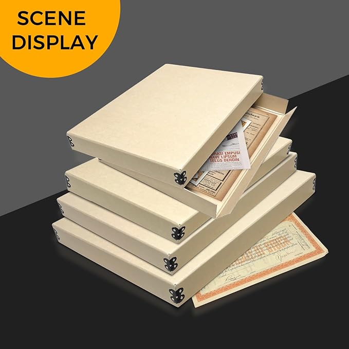 Golden State Art, Archival Storage Box, Acid-Free Drop Front Museum Box with Metal Edge for Storing Artwork Photos Documents Prints Arts and Crafts (Tan-11.75x14.75x1.5 Inches) Pack of 2