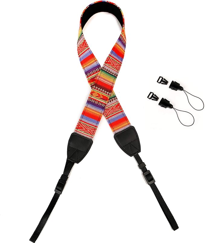 WANBY Camera Strap Canvas Rainbow Neck Shoulder Strap with Quick Release Buckles for DSLR SLR