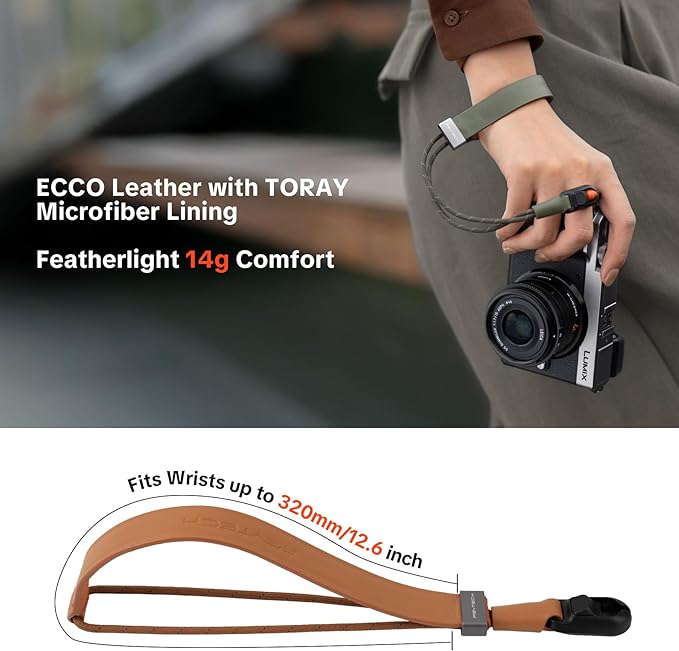 PGYTECH Camera Wrist Strap Slim Vintage Style, Adjustable Quick Release Anti-Drop Leather Hand Strap for Fujifilm/Sony/Canon Camera/Smartphone, Retro Camera Strap, 55.1lb Capacity, Olive Green