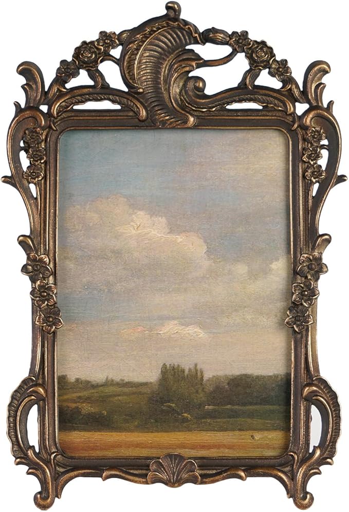 NIKKY HOME Vintage Photo Frame 5x7, Antique Picture Frames, Bronze Gold Decorative Photo Frame with Stand and Glass Front for Tabletop Photos Display Gift Ideas