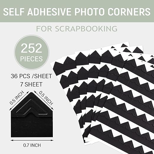 Lineco Self-Adhesive Photo Corners, Archival Quality Acid-Free Pressure Sensitive, 0.5 Inch, Useful for Scrapbooking Mounting on Mat Boards DIY (Pack of 252) Black
