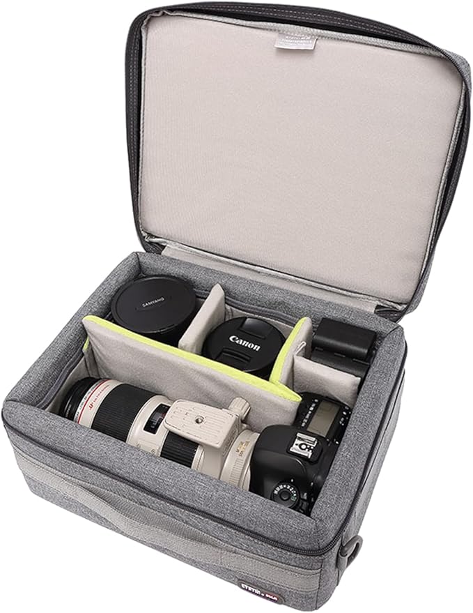 Large Camera Insert Bag,Pressure-proof Hard Shell Lens Cube Case,Digital DSLR SLR Mirrorless Cameras Accessories Storage Pouch Compatible for Canon,Nikon,Sony,Panasonic（M）