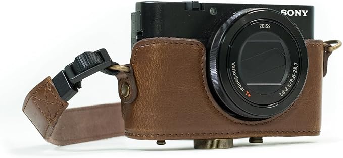 MegaGear Ever Ready Protective Leather Camera Case, Bag for Sony Cyber-Shot DSC-WX500 Digital Camera (Dark Brown) (MG600)
