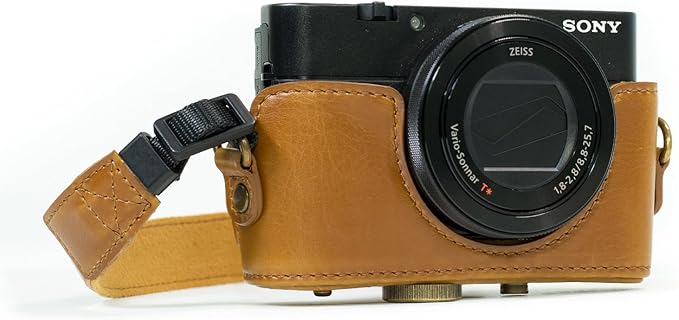 MegaGear Ever Ready Protective Leather Camera Case, Bag for Sony Cyber-Shot DSC-WX500 Digital Camera (Light Brown) (MG601)