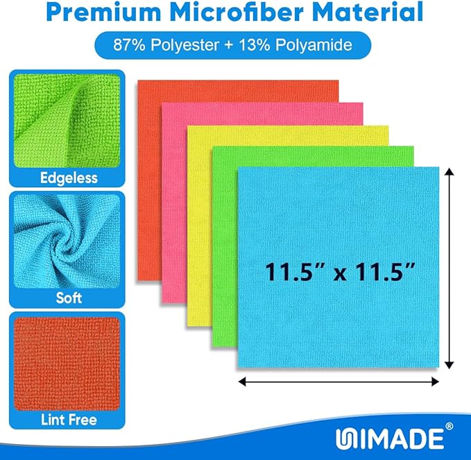 Microfiber Cleaning Cloth, 20 Pack Reusable Microfiber Towels for Cars Lint Free Cleaning Shop Towel Rags for Home Kitchen Automotive Bar Mechanic Restaurant Garage, 11.5"x 11.5", Multicolor