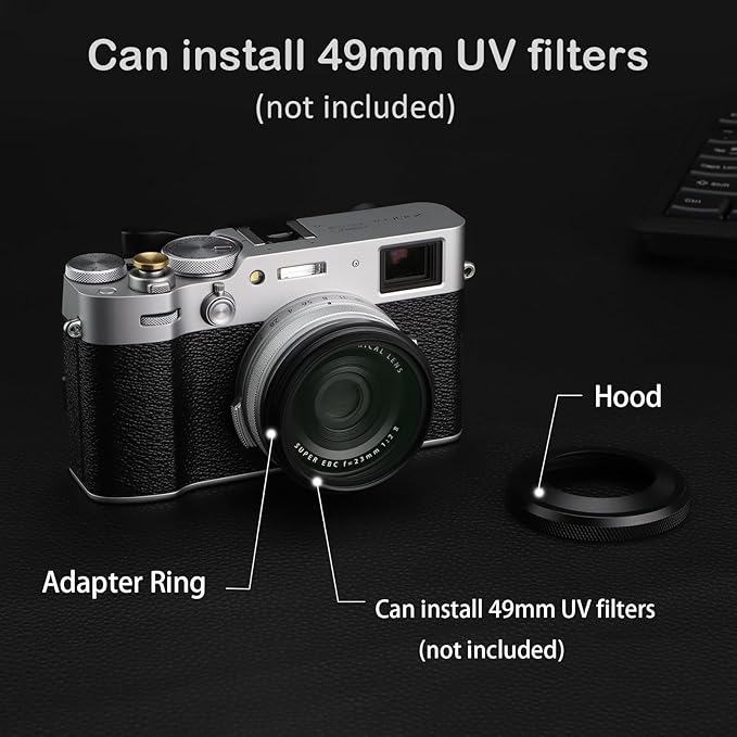Haoge LH-X51B 2in1 All Metal Ultra-Thin Lens Hood with Adapter Ring Set for Fujifilm X100VI FinePix X100V Camera Accessories Black