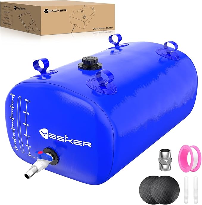 Yesker Portable Water Storage Bladder 30 Gallon – Heavy-Duty 1000D PVC Foldable Water Bladder Tank with 3/4" PVC Spigot for Garden, Camping & Car Use, Blue