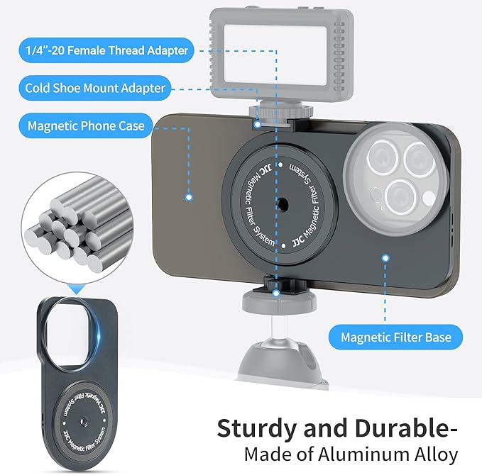 JJC 49mm Magnetic Lens Filter Mount Adapter for iPhone 13 Pro Max 14 Pro Max 15 Pro Max with MagSafe Case, Magnetic Filter Base with Cold Shoe Mounts & Silicone Lens Hood (Filters Not Included)