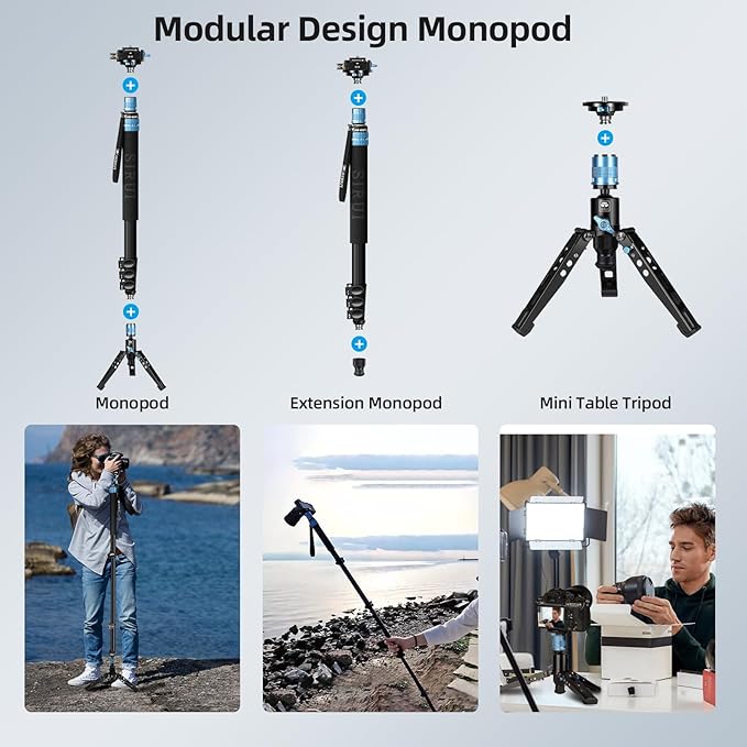 SIRUI 75.8" Monopod with Feet, Professional Aluminum Travel Monopod for Cameras with Quick Release Plate, Max Load 33lbs, Compatible with Sony Canon Nikon DSLR Camera, AM-404FL+QC-55