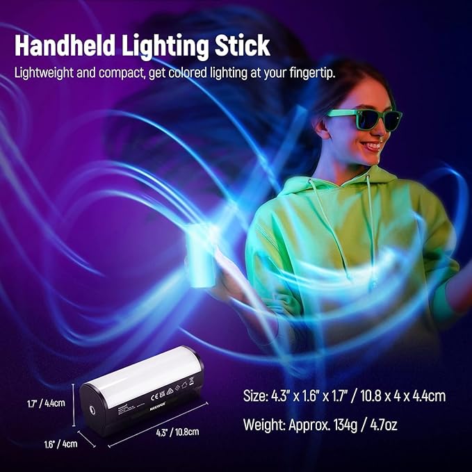 NEEWER 3 Pack Magnetic Handheld Light Wand, 360° Full RGB Mini LED Video Light Stick with 2500mAh Rechargeable Battery,2500-8500K Dimmable Camera Tube Light for Photography TikTok YouTube Vlog,TL96RGB