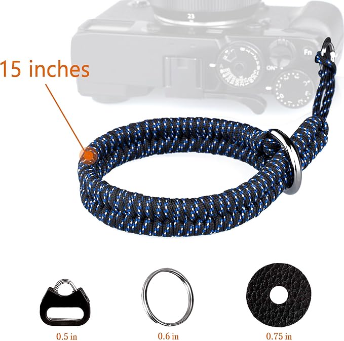 Qiang Ni Camera Wrist Strap - Paracord Quick Release Camera Hand Strap Wrist Lanyard for DSLR or Mirrorless Camera - Blue