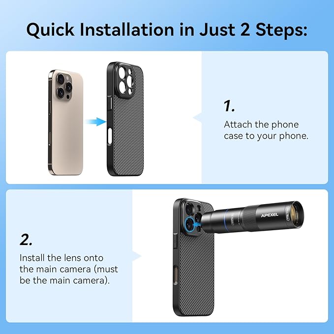 APEXEL 17MM Thread Lens Phone Case Compatible for iPhone 16 Pro, Compatible with All Telephoto Macro Lenses with 17mm Thread Black