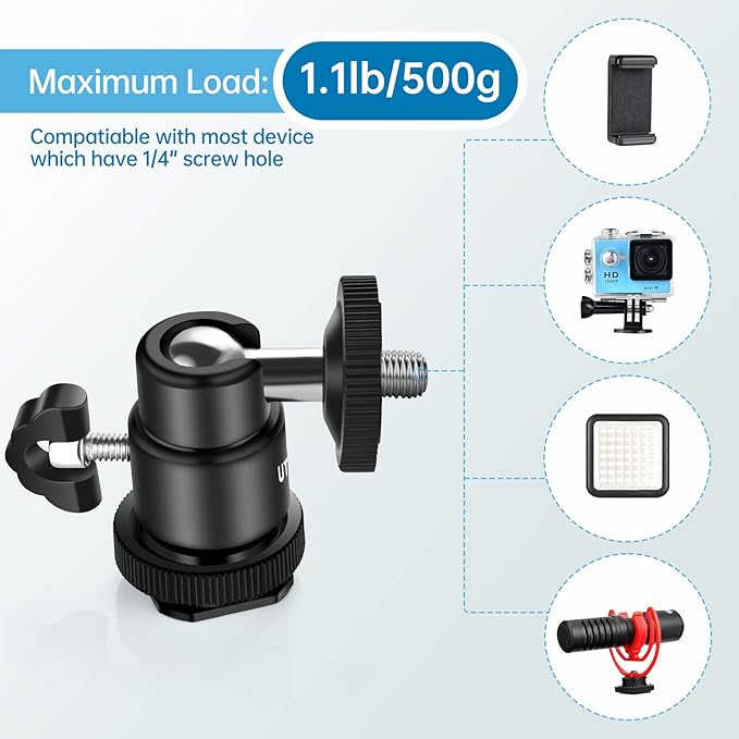 UTEBIT 2 Pack Universal 1/4" Swivel Mini Ball Head Screw Tripod Mount, 360 Degree Rotating Mount Base Adapter 1/4" Camera Hot Shoe Mount for DSLR Cameras Vive Tripods Monopods Camcorder Light Stand