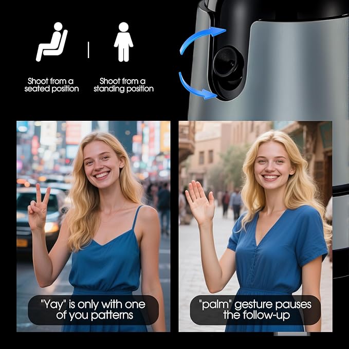 Auto Face Tracking Tripod & Wireless Charger,360° Rotating Cell Phone Photo Video Kits,No App, Gesture Control, Rechargeable Smart Shooting Stand,Wireless Charging for iPhone/Samsung Galaxy
