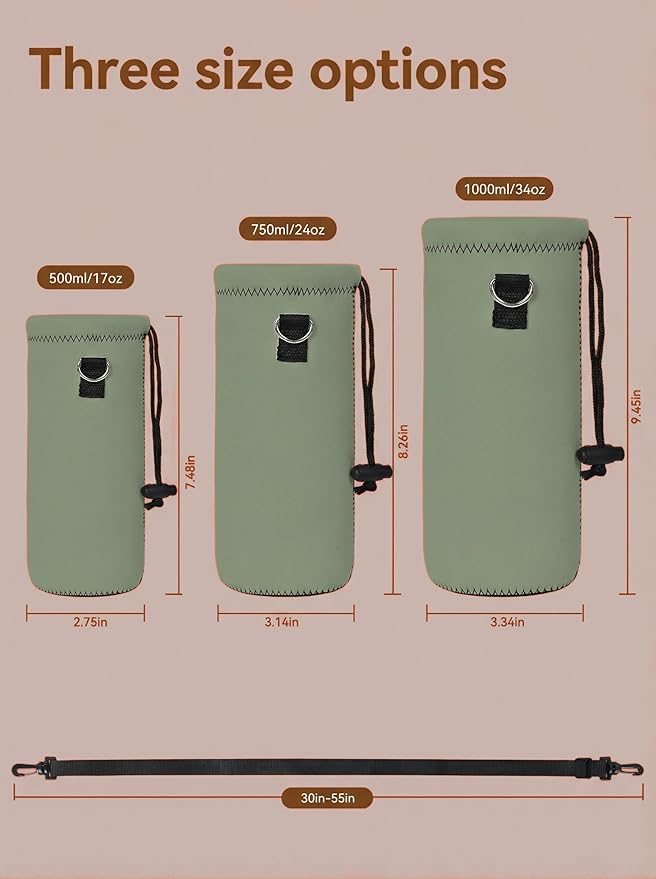 AUPET Water Bottle Bag Carrier,24oz/32oz Insulated Neoprene bottle Sling Holder Case Pouch Cover for 1000ML/750ML Bottles with Shoulder Strap for walking