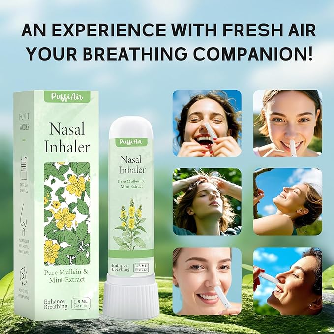 PUFFIAIR Mullein Nasal Sticks (3 Pack) 丨Pure Mullein & Mint Extract丨 Boost Focus, Reduce Fatigue & Stuffy Noses 丨 Support Craving Relief for Smokers, Energy Boost & Respiratory Health