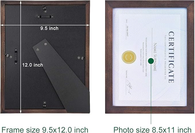 Emfogo Picture Frames 8.5x11 Certificate Frames Diploma Frame with Stand Rustic Wood Document Frames with High Definition Glass for Wall or Tabletop Display Set of 2 Vintage Walnut