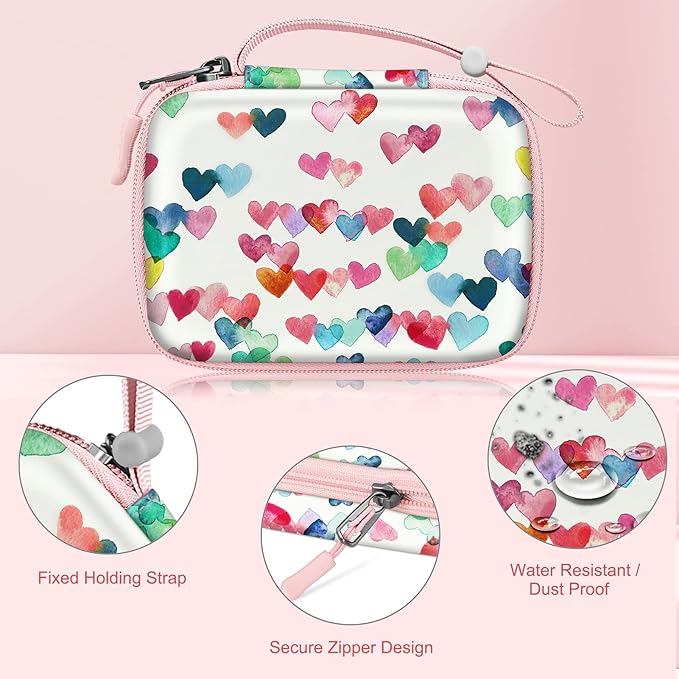 FINTIE Kids Camera Case Compatible with Goopow/Seckton/Dylanto/Mgaolo/Masterbee/CIMELR/Desuccus Kids Digital Camera Toys, Children Carrying Bag, Birthday Festival Gift, Raining Hearts