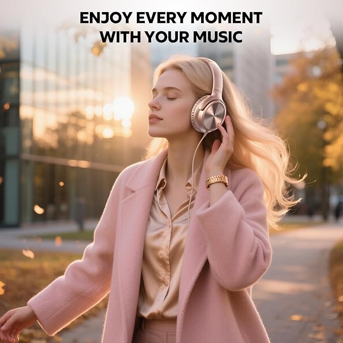 USB C Headphones Wired, Over Ear USB C Wired Headphones with Microphone, Volume Control, HD Stereo Sound, Foldable USB Type C Headphone for Adult/Teens/Laptop/Computer/iPhone 15/16/17, Rose