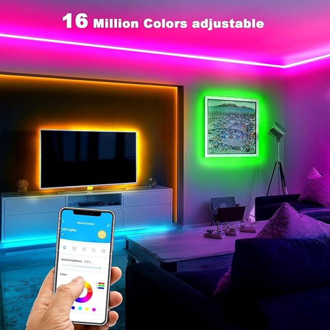 DAYBETTER 65.6Ft Smart Led Lights,2835 RGB Led Strip Lights Kits with Remote, App Control Timer Schedule Led Music Strip Lights(2 Rolls of 32.8ft)