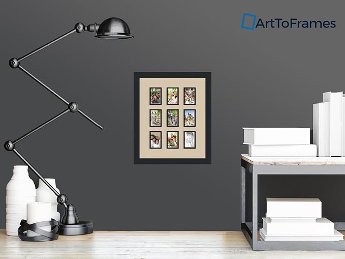 ArtToFrames Collage Photo Frame Double Mat with 9-2.5x3.5 Openings and Satin Black Frame
