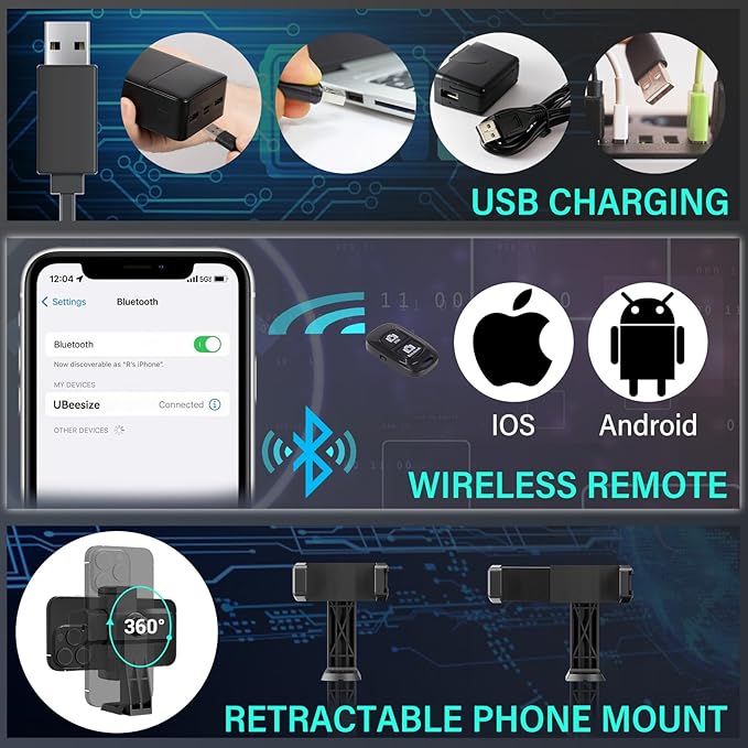 UBeesize 14'' Foldable Ring Light with 62'' Tripod Stand and Phone Holder, LED Selfie RingLight for iPhone with Remote, Circle Light for Tiktok/YouTube/Photography/Makeup/Live Stream