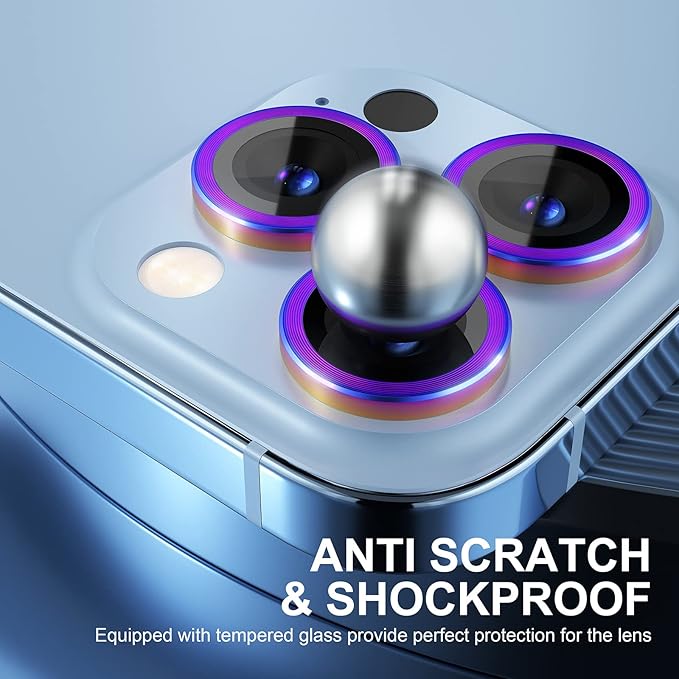 Choiche Compatible for iPhone 13 Pro/iPhone 13 Pro Max Camera Lens Protector, 9H Tempered Glass Camera Cover Screen Protector Metal Ring Decoration Accessories (Colorful)